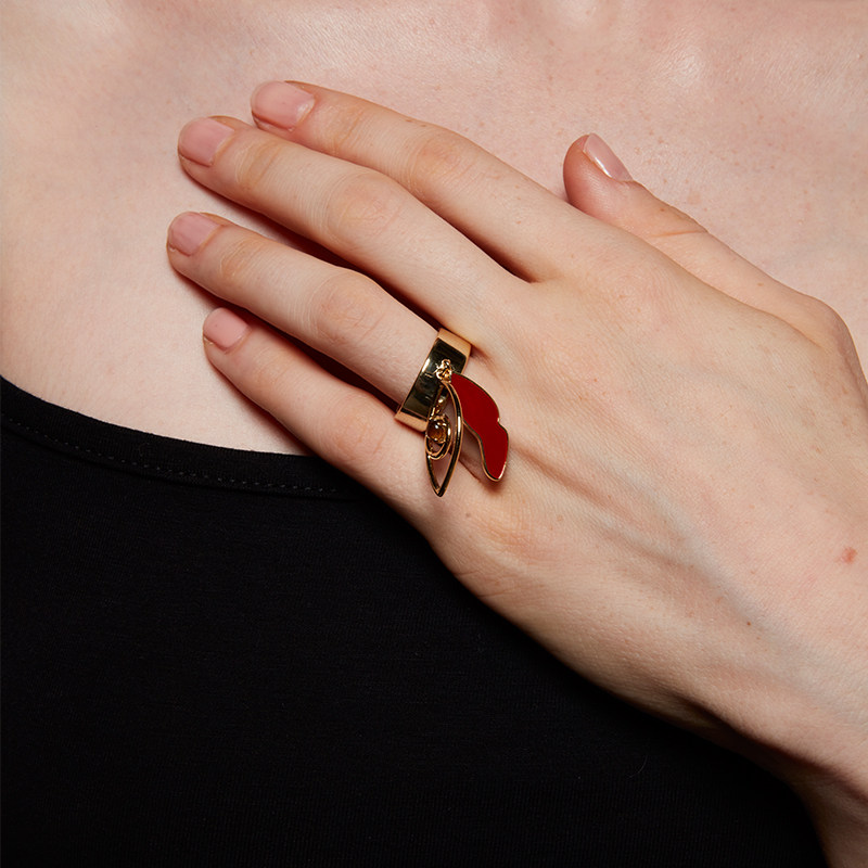 OOAK抽象珐琅红唇戒指可拆卸单只