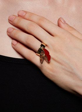 OOAK抽象五官珐琅红唇灵动戒指/人脸可拆卸耳环/宝石眼睛耳环单只