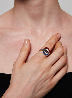 OOAK可翻转撞色几何线条珐琅工艺戒指尾戒 多种戴法 中性复古时髦