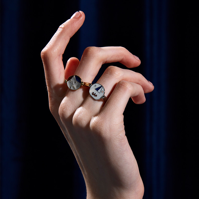 ooak哭脸女孩珐琅戒指胸针男孩