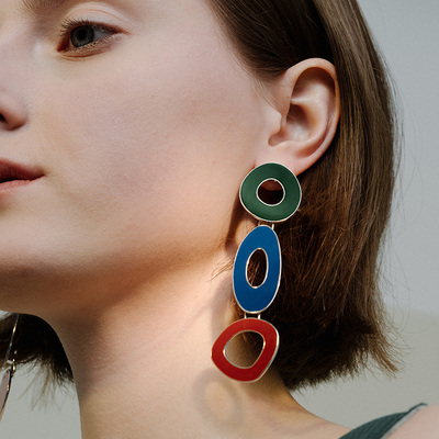 ooak镂空撞色珐琅耳环多种戴法