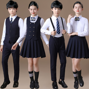 儿童大合唱演出服中小学生朗诵比赛服装学院风女童套装演讲礼服男