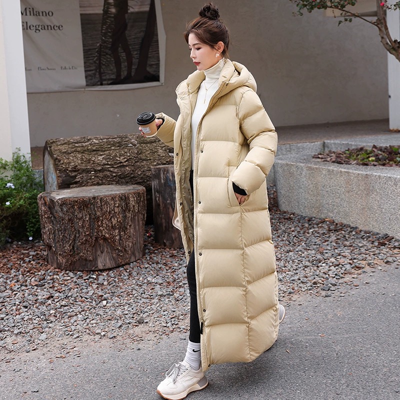 时尚长款连帽95白鸭绒羽绒服加厚