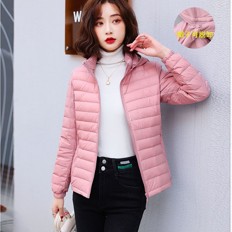 轻薄羽绒服女短款脱卸连帽修身立领女装薄款外套白鸭绒羽绒衣