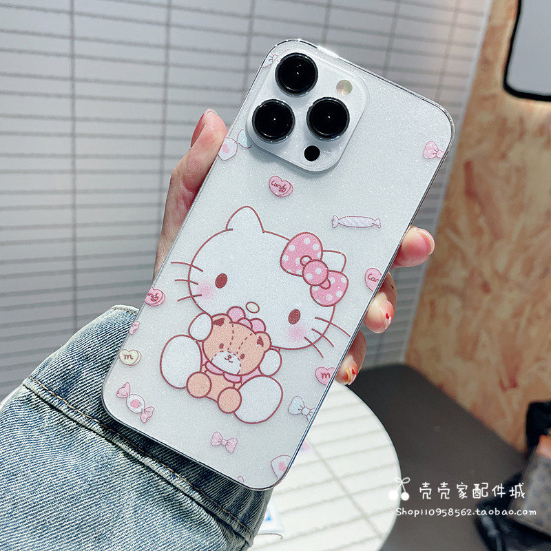 小熊kt猫适用15/16promax全身膜苹果14背贴边框贴iphone13磨砂闪粉卡通彩色保护贴纸全包玻璃镜头膜可爱女
