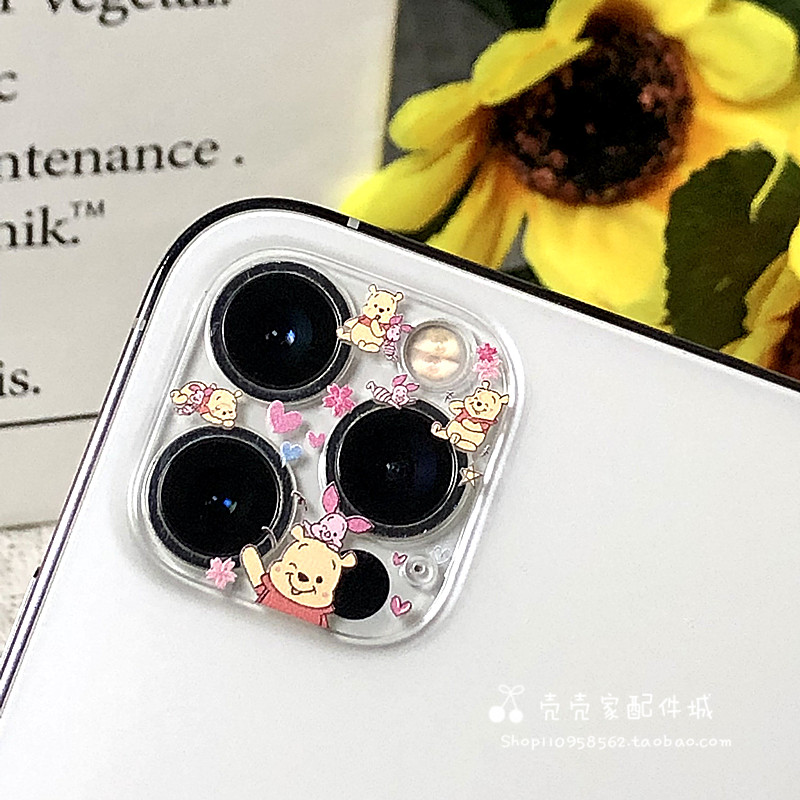 可爱维尼熊适用iphone14promx镜头膜苹果16Promax后相机一体膜14/15Plus全包卡通透明13mini防摔防刮保护圈