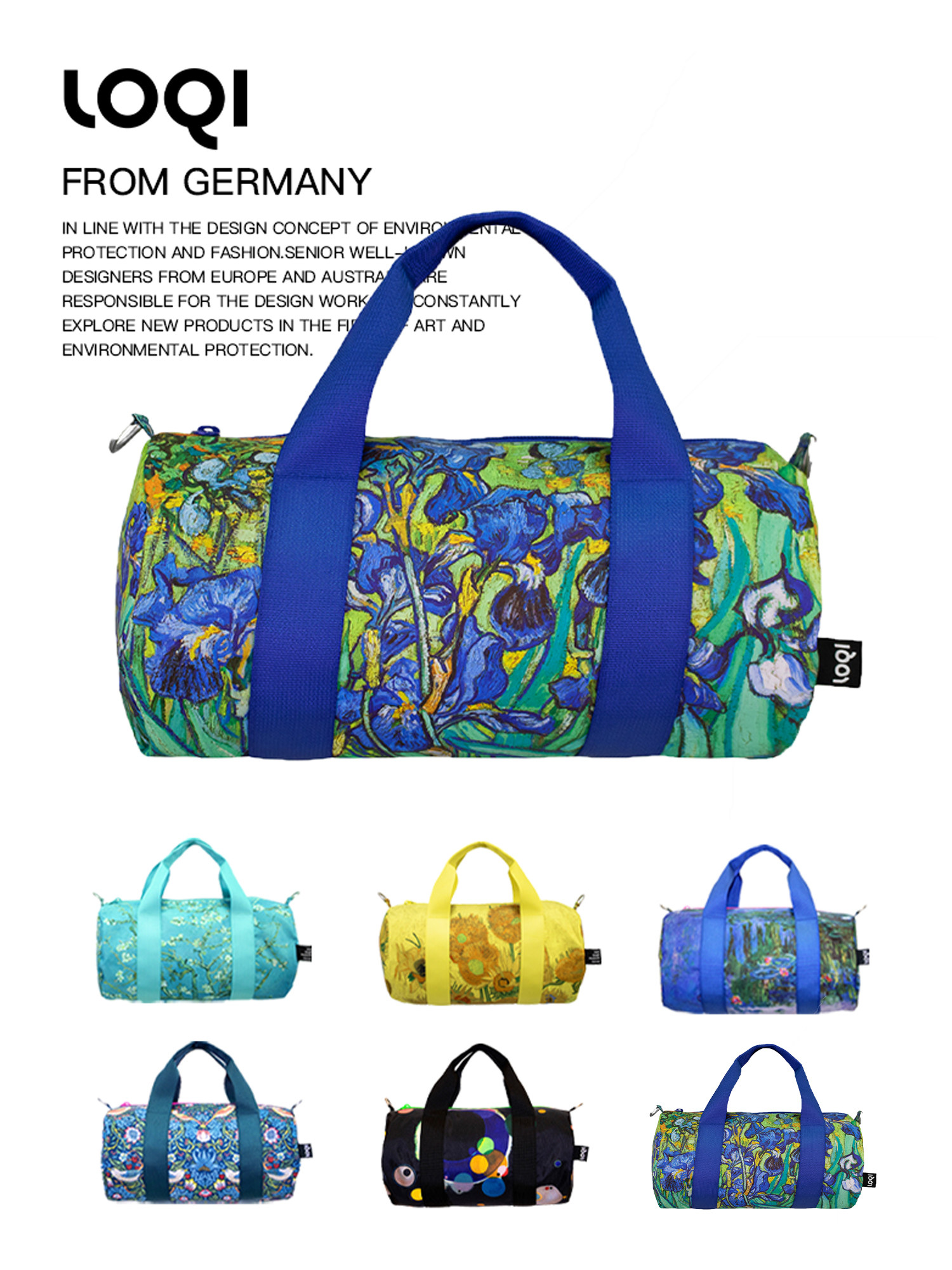 LOQI 박물관 시리즈 단거리 출장을 위한 남성과 여성을 위한 세련된 여행 가방 휴대용 미니 어깨 피트니스 가방