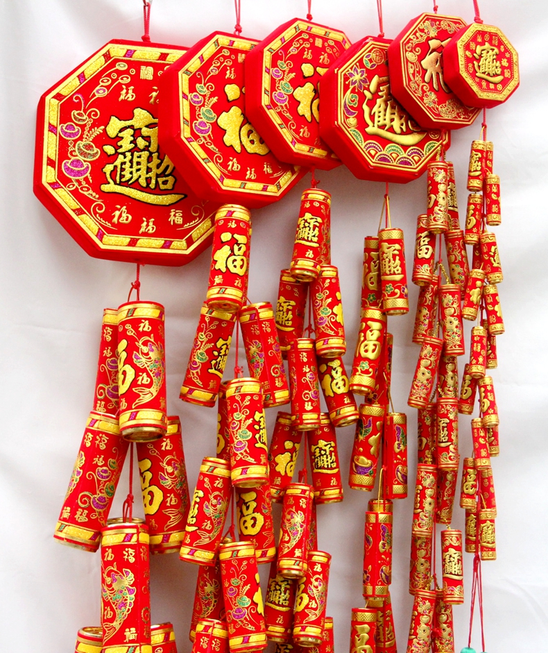 2025新年挂饰元旦装饰春节场景布置仿真鞭炮串节日店面爆竹福挂件