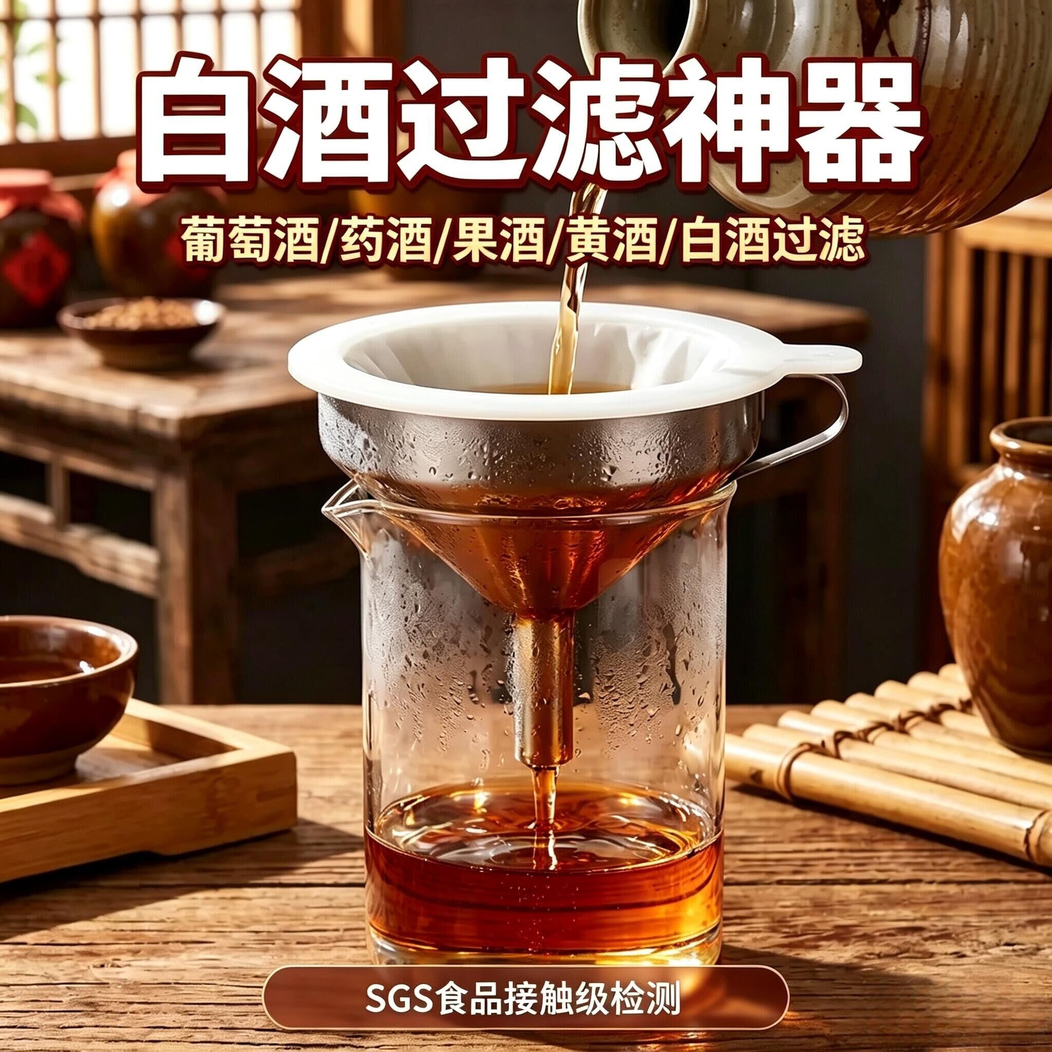 304不锈钢漏斗400目白酒渣过滤漏斗300目葡萄酒过滤网超细药酒筛