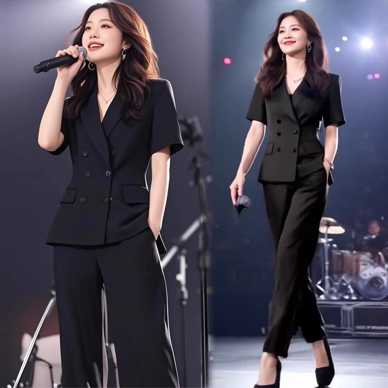 2025夏季新款时髦洋气西装上衣阔腿裤职业两件套潮时尚西装套装女