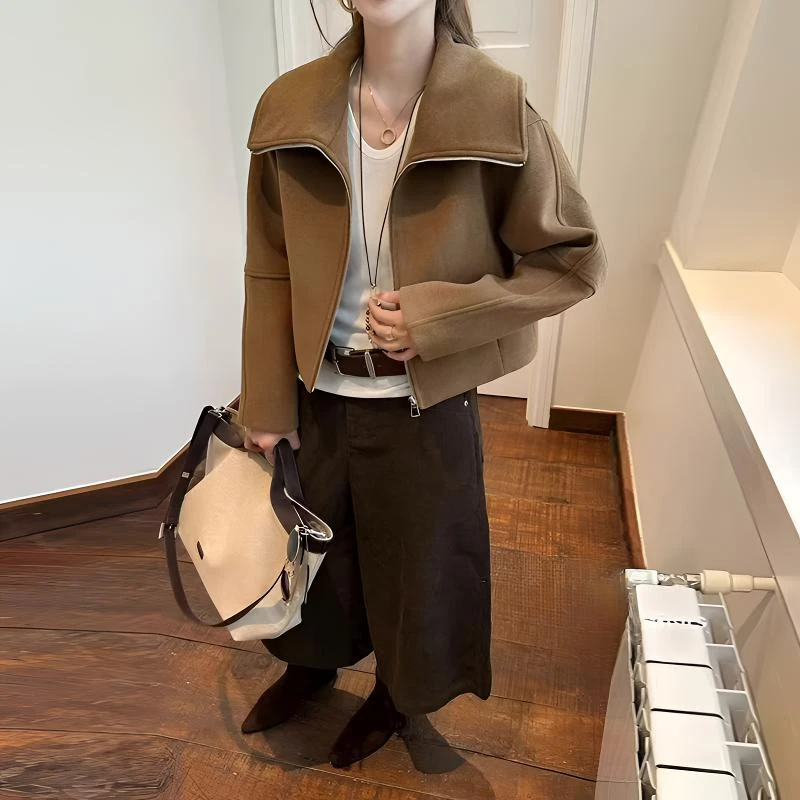 欧洲站气质毛呢短外套女2025秋冬新款时尚小个子大翻领显瘦上衣服