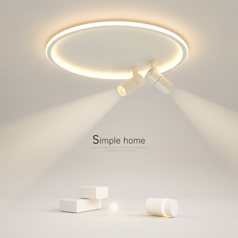 简约现代带明装射灯卧室吸顶灯