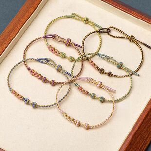 细款手工编织桃花手绳可穿黄金转运珠吊坠手链女小红书流行手链