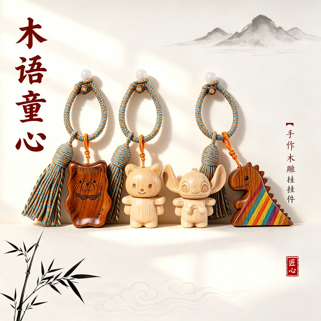 檀禄中国风木质本命年流苏钥匙扣