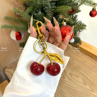 高级红樱桃挂件可爱少女心包包挂饰ins风钥匙扣汽车钥匙链礼物