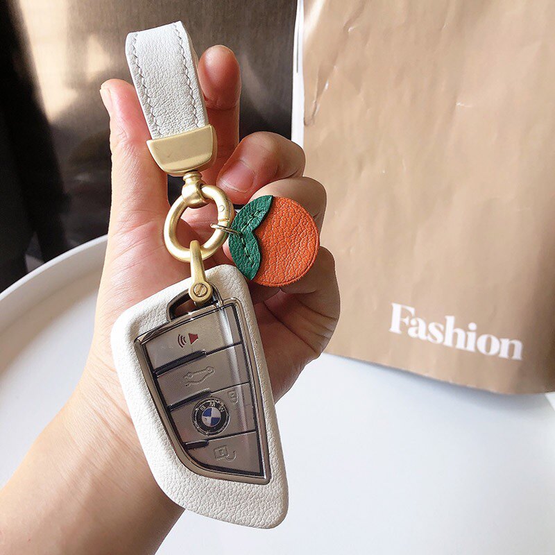 法式山羊皮钥匙扣真皮精致手工ins挂饰宝马奔驰奥迪汽车钥匙链