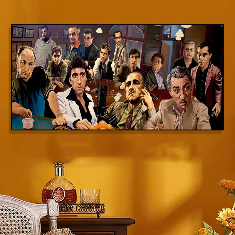 教父装饰画私人影院酒吧雪茄房挂画黑帮电影黑手党油画复古壁画
