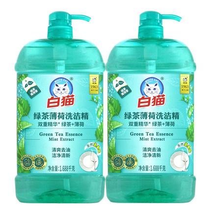 白猫绿茶薄荷洗洁精蔬果净去油不伤手餐具净大桶家庭实惠装1688g