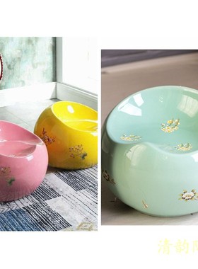 景德镇茶几中式风花卉圆形摆件