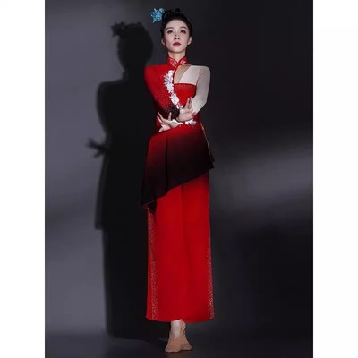 胶州秧歌舞舞蹈服装演出服剧目女新款古典舞飘逸江南伞舞独舞红色