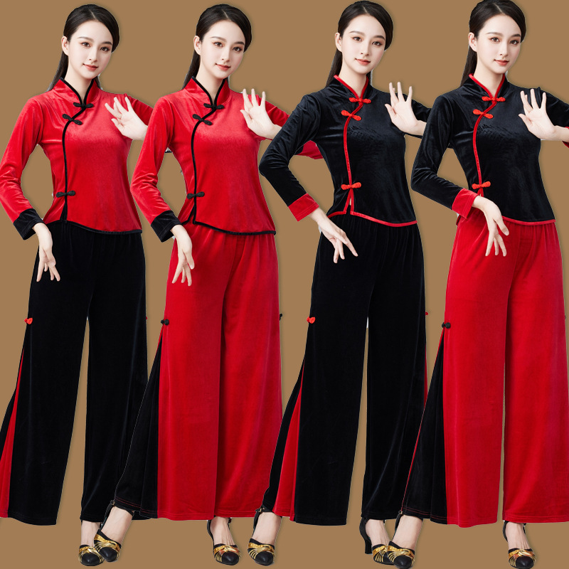 洛神广场舞服装新款套装秋冬加厚金丝绒舞蹈服团队演出表演舞蹈