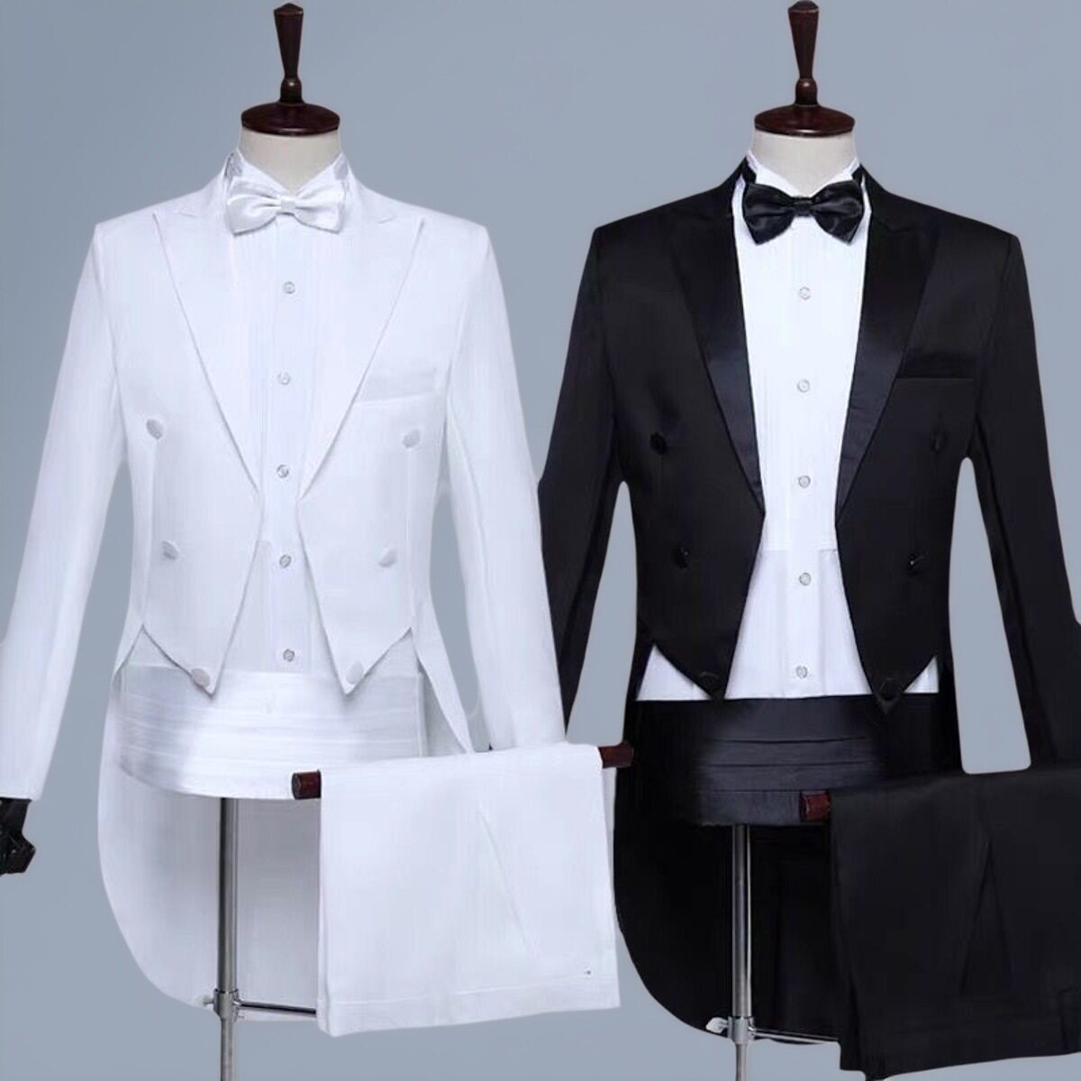 男式西服套装黑色燕尾服白色大合唱指挥服歌手主持人礼服演出服装