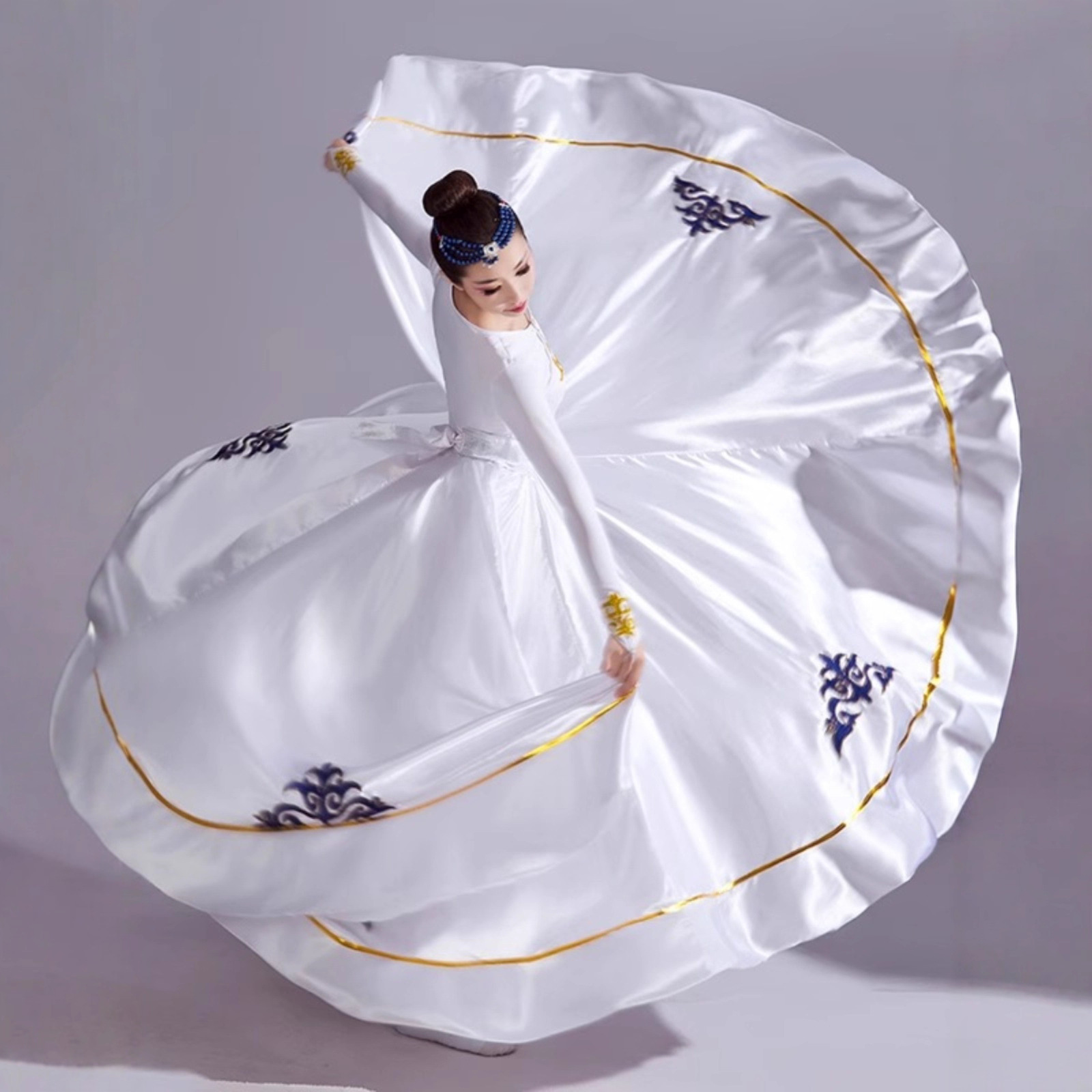 蒙古舞蹈演出服女艺考蒙古袍大摆裙少数民族风修身长裙蒙族练习裙