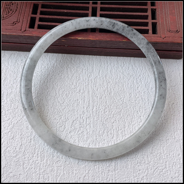 57圈口天然缅甸翡翠A货手镯冰糯种乌鸡灰细条叮当镯玉镯子女