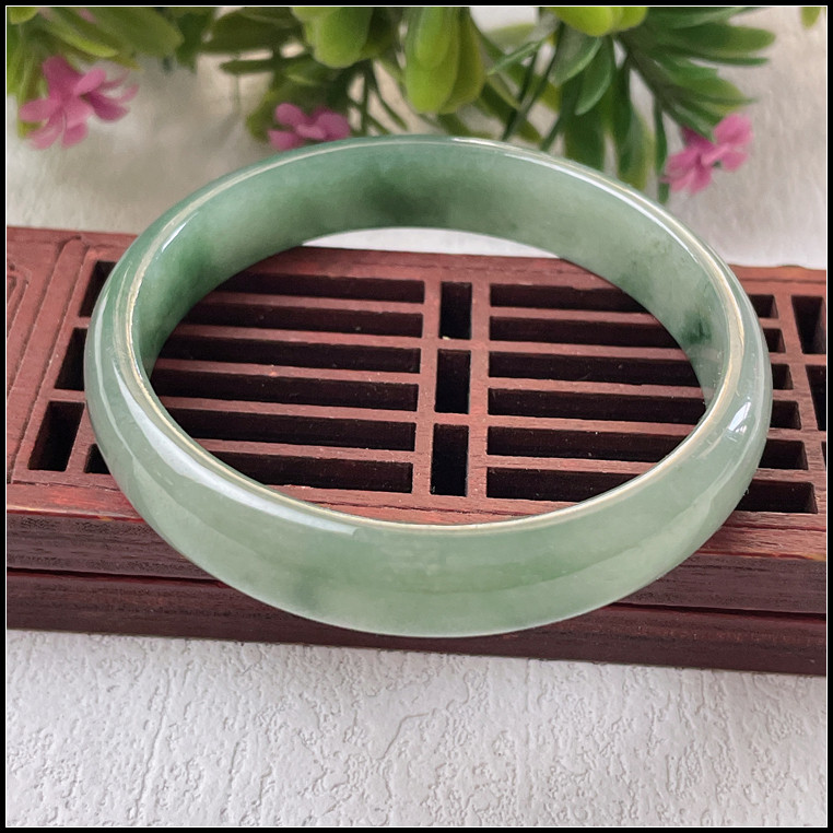 44小圈口天然缅甸翡翠A货手镯冰油青宽条圆镯童镯玉镯子女