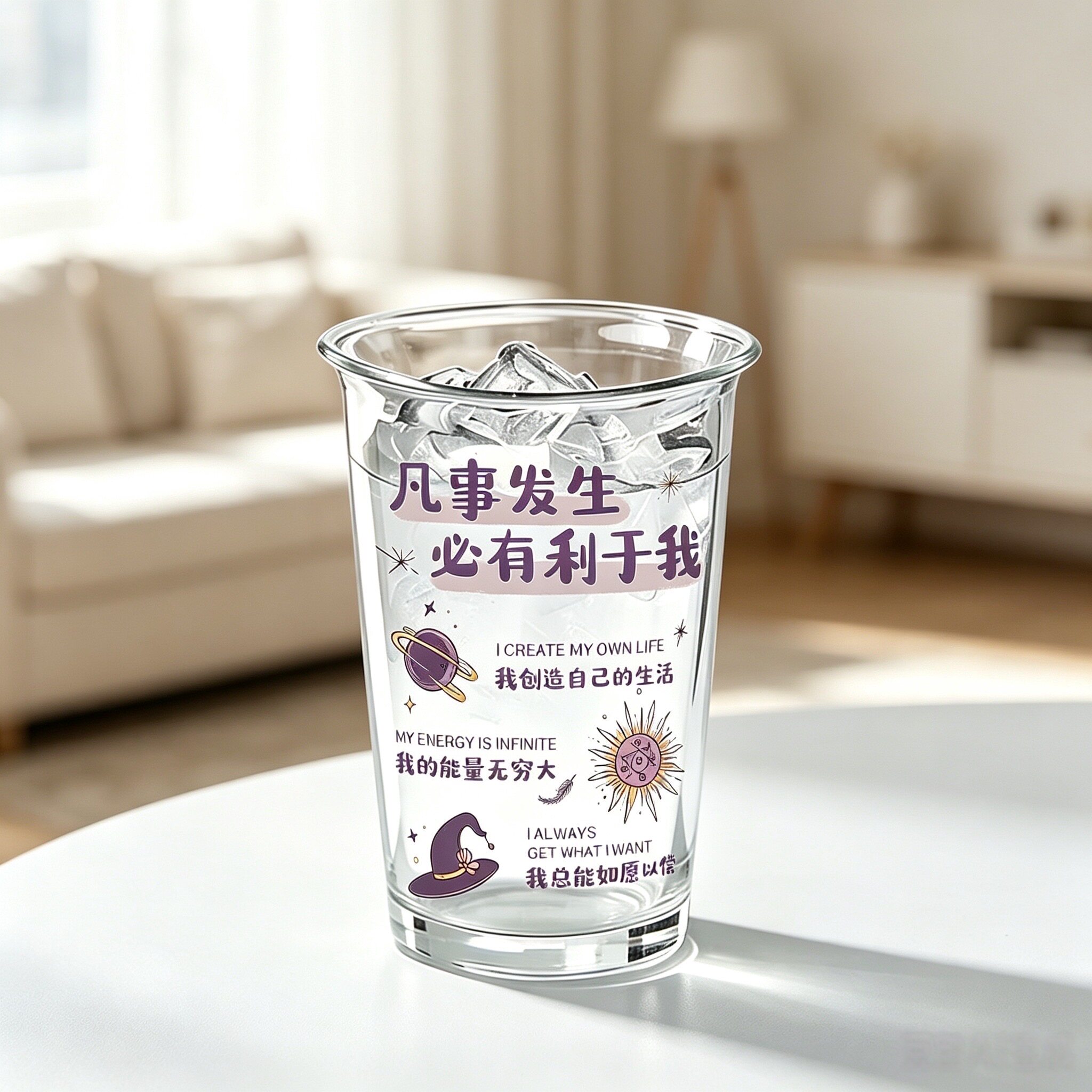 正能量显化玻璃杯男女原创透明咖啡杯家用喝水杯果汁啤酒牛奶杯子