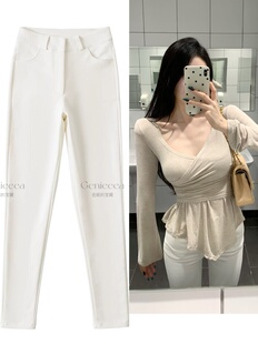 Genieeea吉妮的宝藏韩漫姐姐百搭大V领交叉收腰显腰细上衣长袖T恤