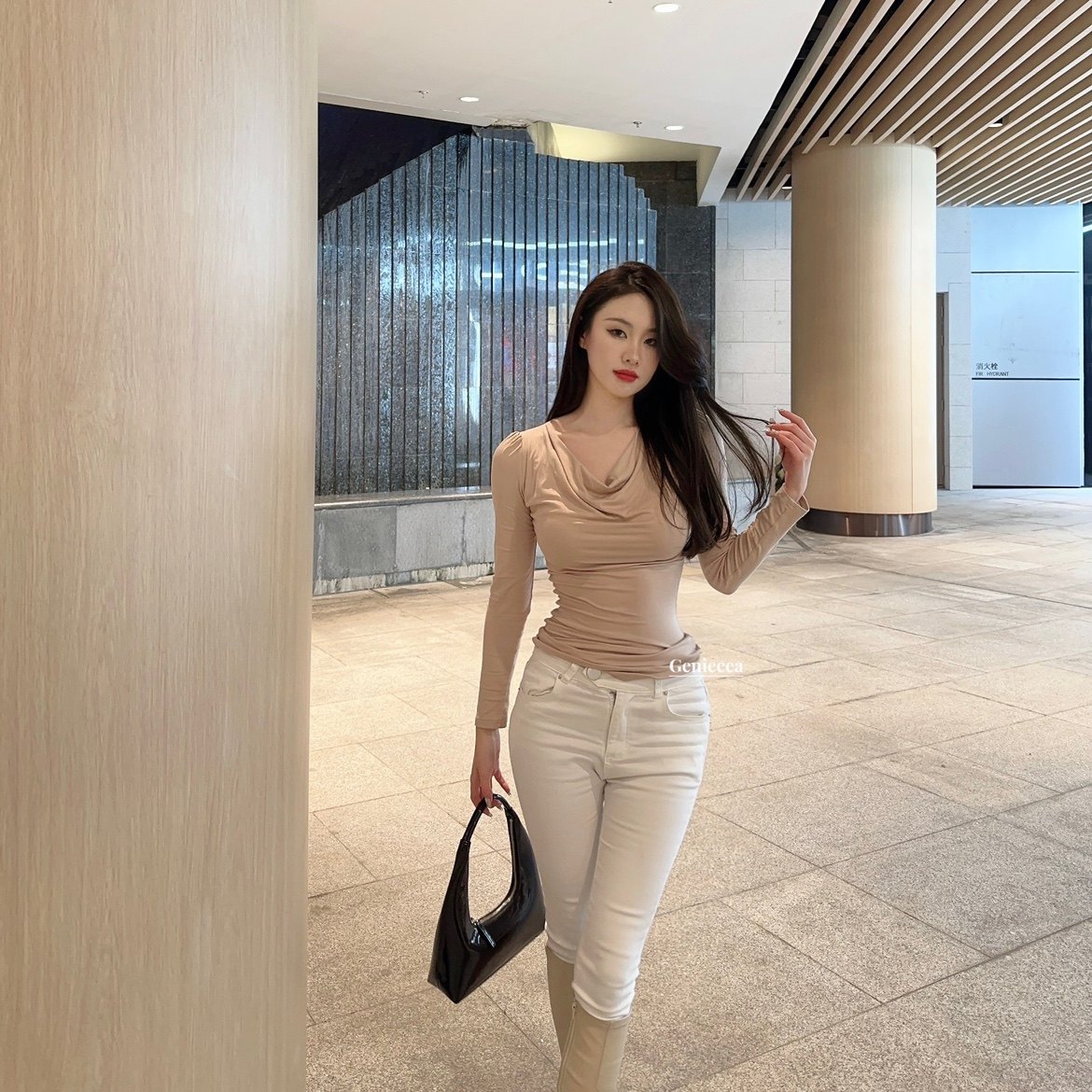 吉妮的宝藏 韩国大姐姐荡领修身收腰显胸两穿长袖