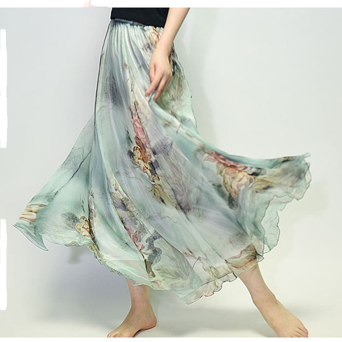 夏季轻薄雪纺半身裙显瘦花色a裙