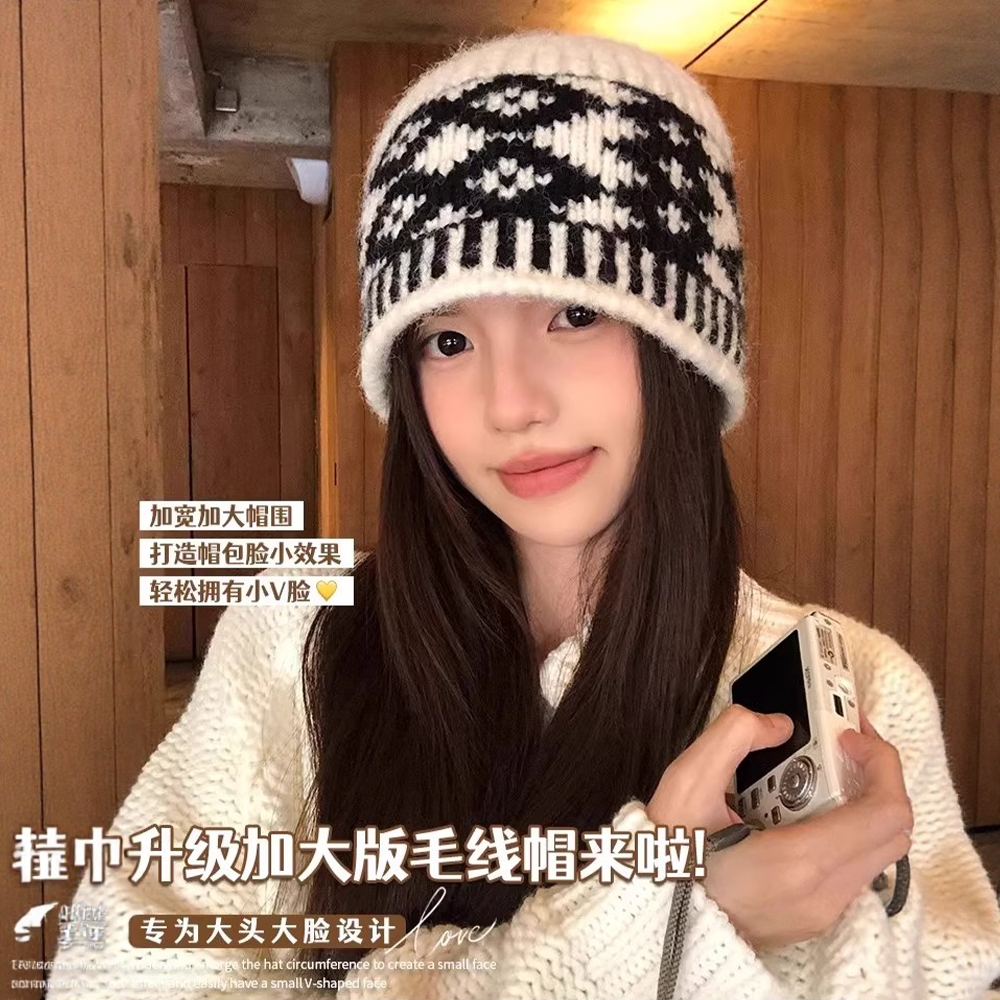 小众提花毛线帽，大头大脸都能戴
