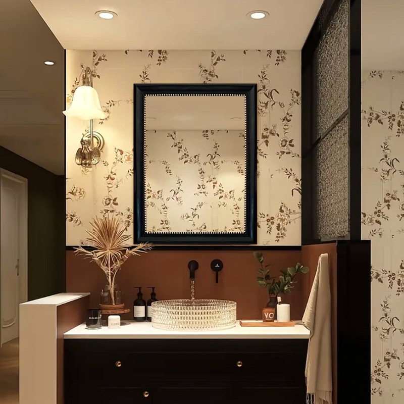 轻奢高级卧室桌面化妆镜洗手台艺术干湿区镜子法式黑色异形装饰镜