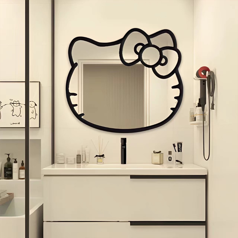 ins风不规则浴室镜凯蒂猫造型设计化妆镜卧室梳妆台智能LED梳妆镜