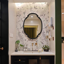 黑色雕花浴室镜双台法式浴柜镜子南洋复古风梳妆镜ins艺术洗漱镜