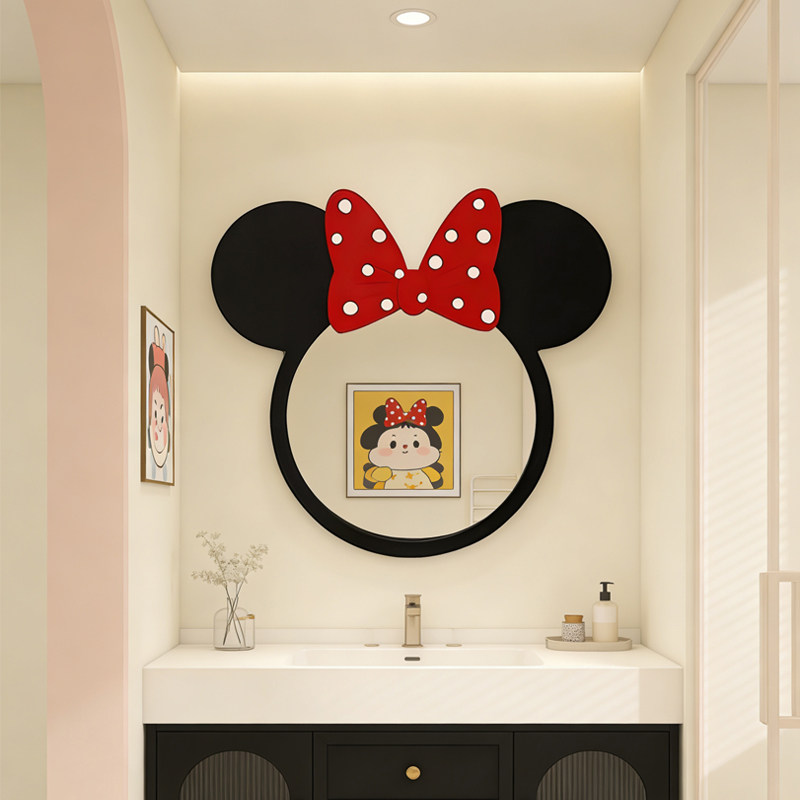 治愈系米妮造型浴室镜ins儿童房装饰镜萌趣可爱梳妆台设计化妆镜