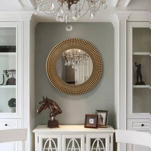 新古典仿古装饰镜 客厅背景墙玄关镜 圆形雕刻艺术镜子壁挂餐边镜