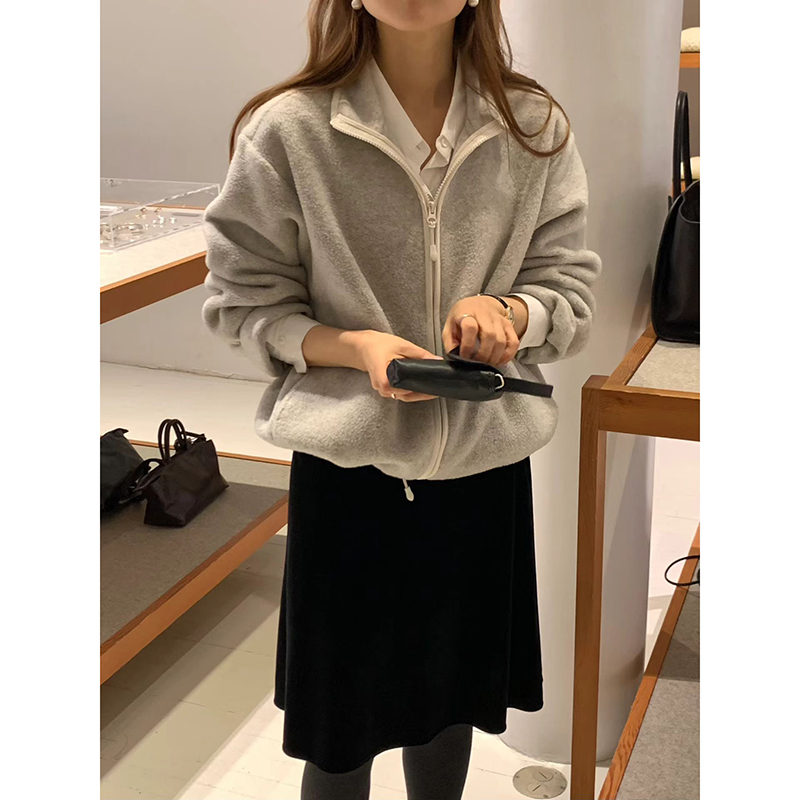 现 韩国东大门代购2025冬季ounce-a休闲ins风立领拉链摇粒绒外套