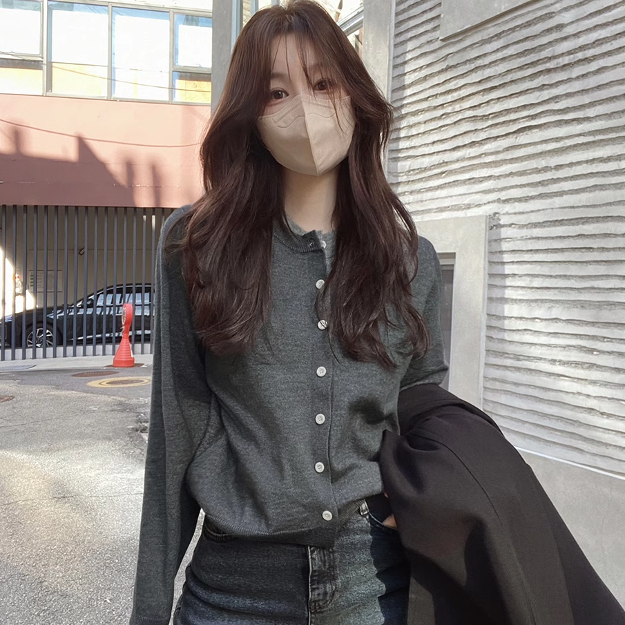 现 韩国东大门代购2025秋季Slowand-a单排扣假两件园林针织开衫