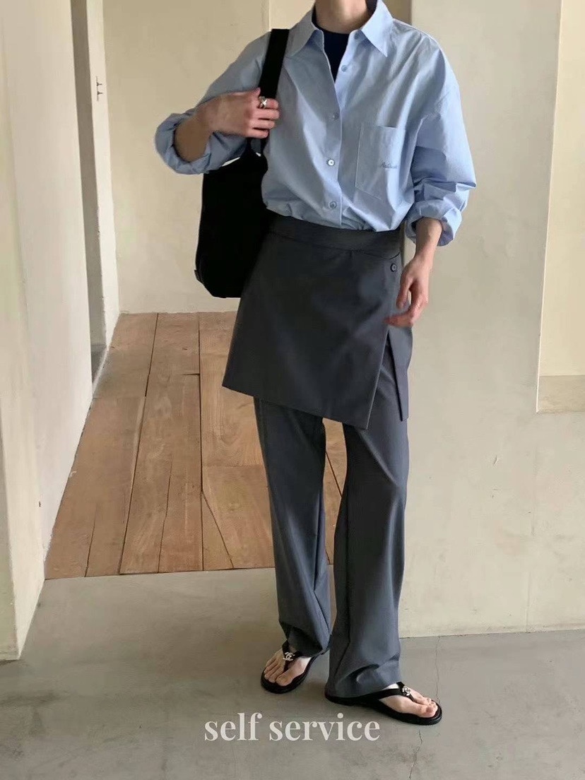 现 韩国东大门代购2024秋款self service-a裙围 直筒宽松休闲西裤