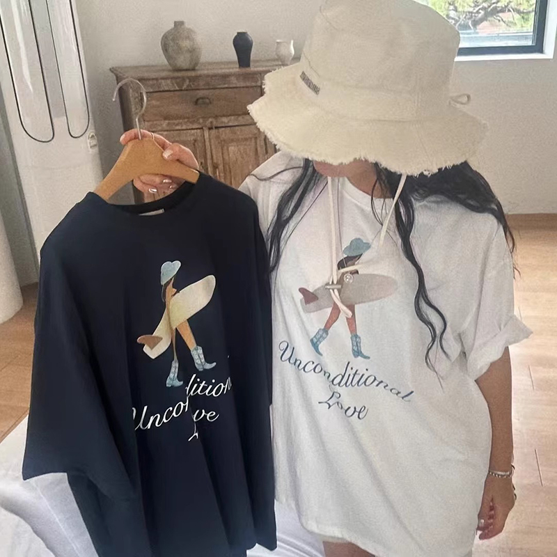 现韩国东大门代购2025夏季appear-a沙滩冲浪板女孩宽松短袖t恤