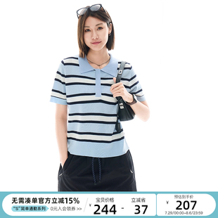 2025夏上衣女 CLOUDSPACE 浪花 莱赛尔撞色条纹POLO领针织衫 短袖