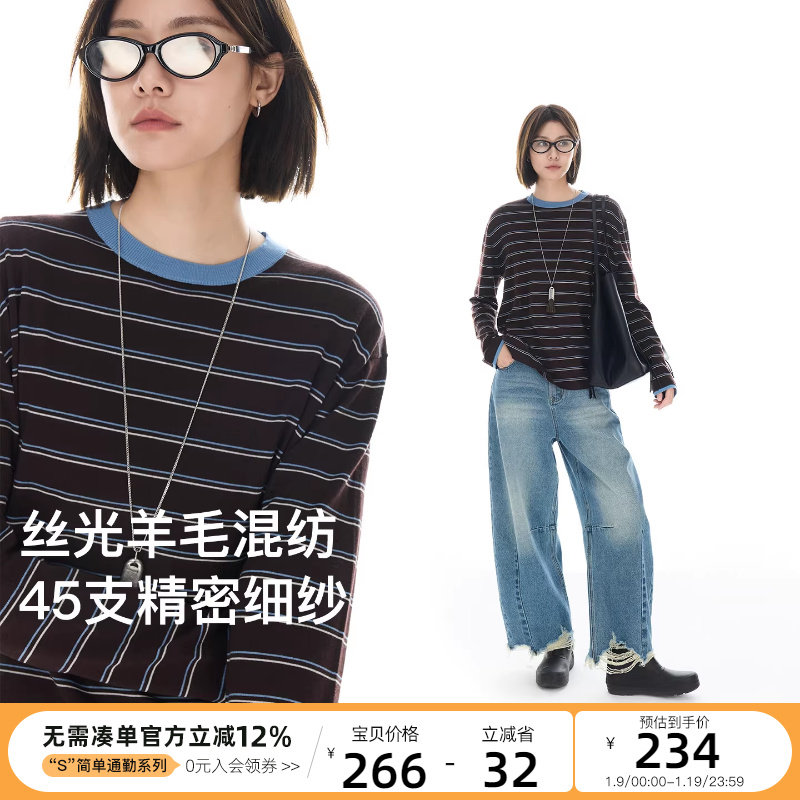 CLOUDSPACE【织梦】丝光羊毛显瘦落肩针织衫女2025秋撞