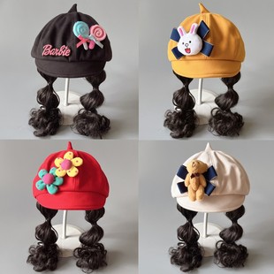 宝宝帽子春秋女童八角帽公主假发鸭舌帽婴幼儿遮阳帽儿童棒球帽冬