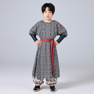 原创唐制汉服圆领袍侠客风 蟠螭 印花新款男女同款儿童小学生春秋