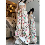 Z2509-P58炸街涂鸦彩色卡通印花工装裤2024新款宽松阔腿休闲裤A，男装休闲裤，电商C233B