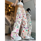 Z2509-P58炸街涂鸦彩色卡通印花工装裤2024新款宽松阔腿休闲裤A，男装休闲裤，电商C233B