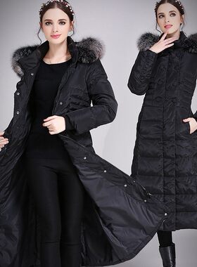 韩版大毛领羽绒服过膝